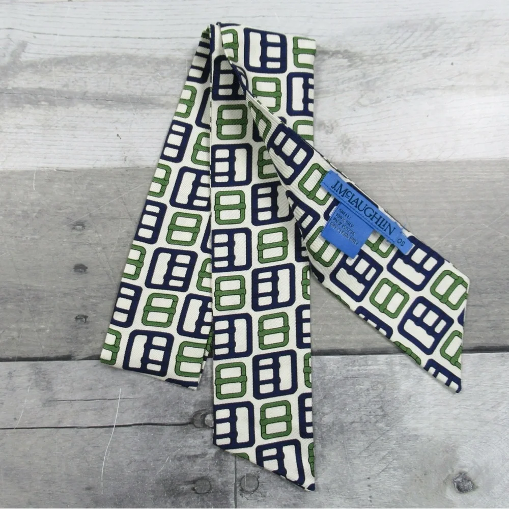 J. McLaughlin Silk Skinny Scarf Buckle Print NEW